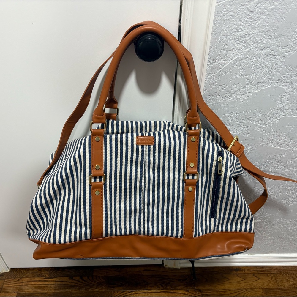 Striped Navy and Brown Weekender Bag